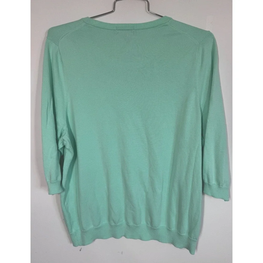 Lands End Supima Cotton Mint Green 3/4 Sleeve Crewneck Sweater Women's 2X Resort